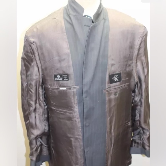 CK Calvin Klein Men Blazer Gray Pin Stripe 100% Wool 3 Buttons 48R Canada - Picture 7 of 9